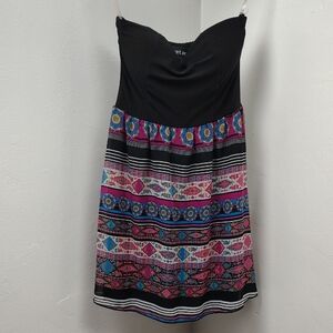 Wet Seal Black Strapless Dress Tribal Skirt Juniors Size XSmall